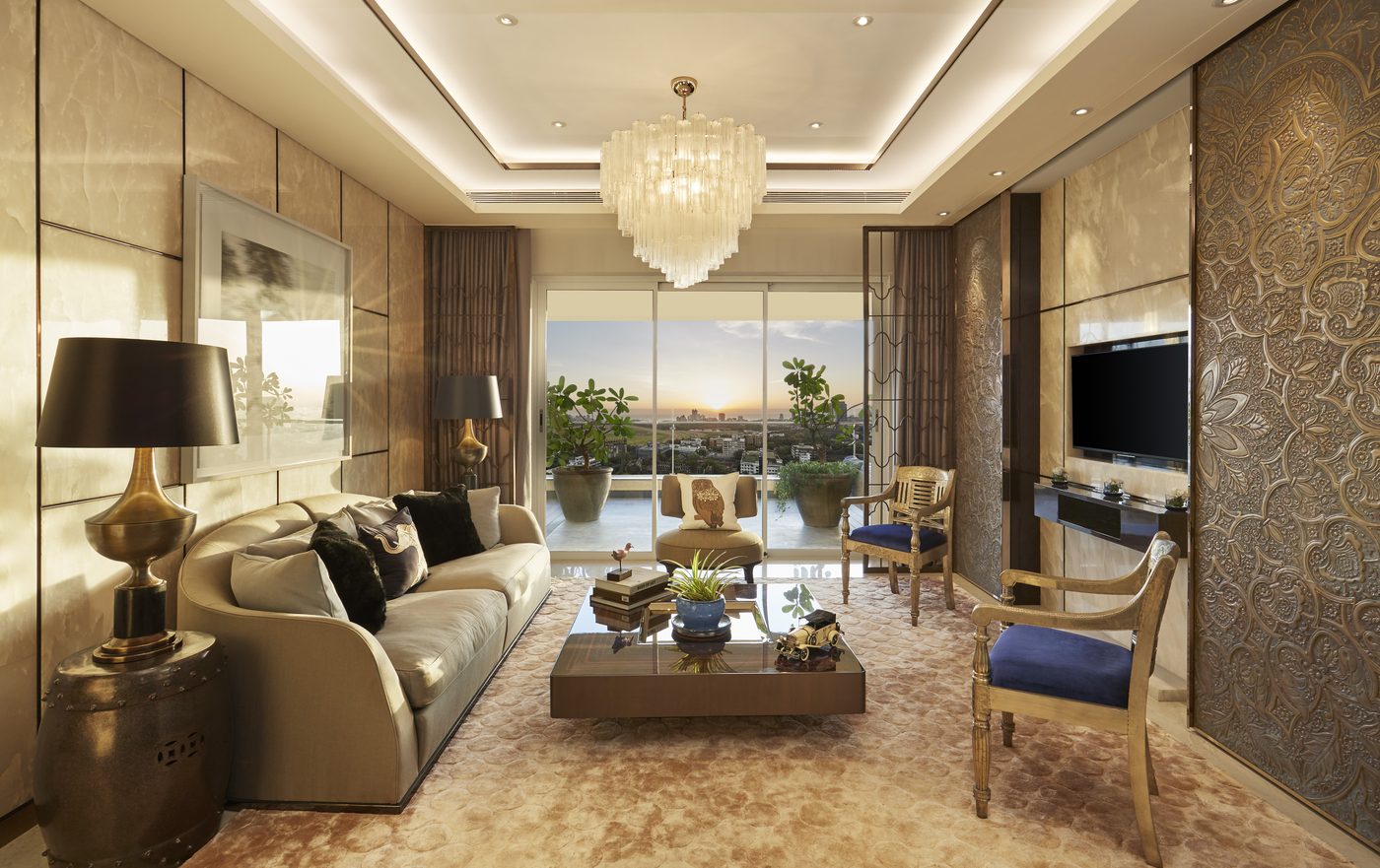 Luxurious living room with panoramic windows