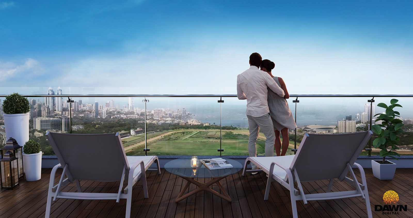 View of the racecourse and Arabian Sea from a sky residence